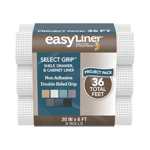 EasyLiner Select Grip Shelf Liner - Easy to Install & Cut to Fit - Non Slip, Non Adhesive, Drawer Shelf & Cabinet Liner for Kitchen, Bathroom, Pantry Cupboards, 20 in x 6 ft (6 Rolls), 36 ft, White - color: White, size: 20-Inch x 6 Feet (Pack of 6)