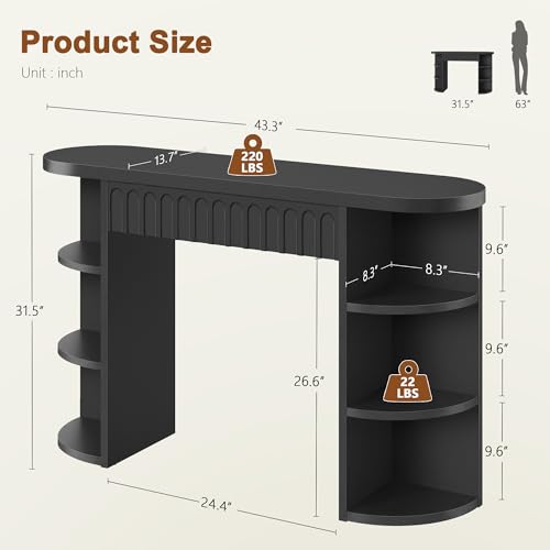 Hoctieon Fluted Console Table with Storage, Entryway Table with Side Storage Shelves, Narrow Sofa Tables Behind Couch, Hallway Tables for Living Room, Entrance, Foyer, Black - color: Black