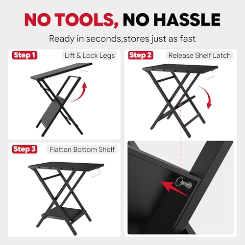 Feasto Outdoor Grill Table, Folding Prep Table, 30" x 24", Black | with Garage Rack & Tissue Holder, Foldable Pizza Oven Stand & Griddle Stand for Gathering and Party - color: Black