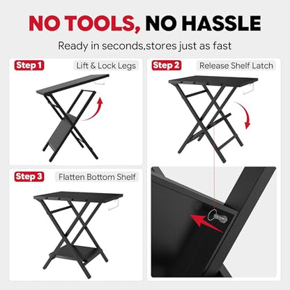Feasto Outdoor Grill Table, Folding Prep Table, 30" x 24", Black | with Garage Rack & Tissue Holder, Foldable Pizza Oven Stand & Griddle Stand for Gathering and Party - color: Black