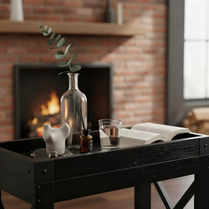 Narrow Side Table, End Table,Sofa Side Table, End Table Nightstand for Bedroom, Living Room, Small Spaces - color: Black, style: Farmhouse