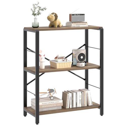 FOLUBAN Small Bookshelf, 3 Tier Open Book Shelf, Rustic Wood and Metal Shelving Unit for Small Space, Oak - color: Oak, size: 3-Tier