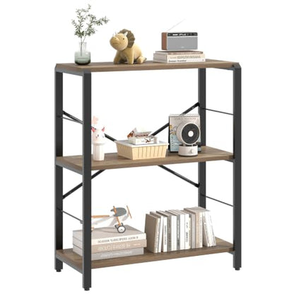 FOLUBAN Small Bookshelf, 3 Tier Open Book Shelf, Rustic Wood and Metal Shelving Unit for Small Space, Oak - color: Oak, size: 3-Tier