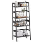 HITNET Black Bookshelf, 4-Tier Ladder Shelf, Freestanding Leaning Bookcase with Bamboo Shelves, Space Saving Flower Plant Stand for Small Space - color: Black