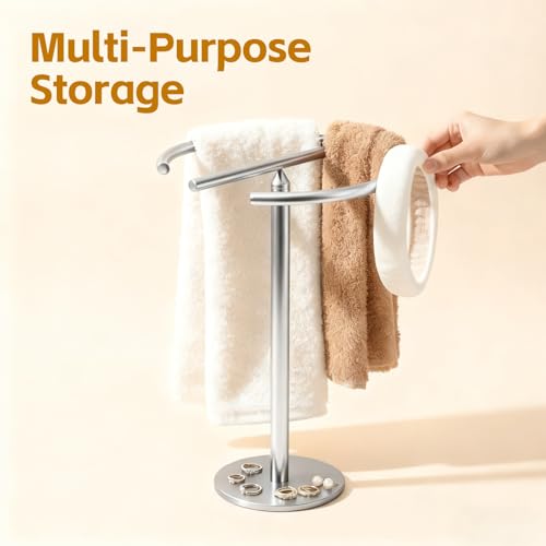 Stainless Steel Brushed Nickel Hand Towel Stand, 13 Inch | Freestanding Countertop, For Bathroom Vanity Kitchen, Holds 2 Towels, Rust-Resistant, Space-Saving Design - color: Brushed Nickel