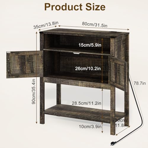 M METERXITY 31.5" W Coffee Bar Cabinet with Outlets, 2-Door Farmhouse Console Table Sofa Storage Cabinet Narrow Buffet Sideboard for Kitchen, Pantry, Entryway, Hallway (Dark Walnut Brown)