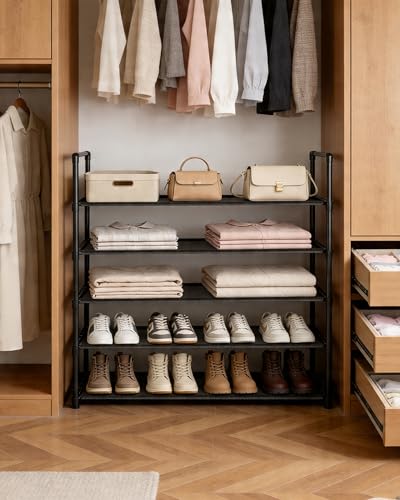 Large Capacity Space-Saving Shoe Rack, 5-Tier Detachable Shoe Storage Organizer Holds 20-25 Pairs, Waterproof Non Woven Fabric Corner Rack for Entryway, Closet, Hallway, Garage - size: 5-Black(34.5W")