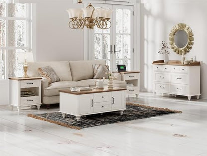 WAMPAT White Side Table with 2 Drawers & Charging Station, Mid Century Nightstand for Bedroom with Power Outlets & USB Ports, Wooden Bedside Table Night Stand with Shelf for Living Room, Antique White - color: Off White