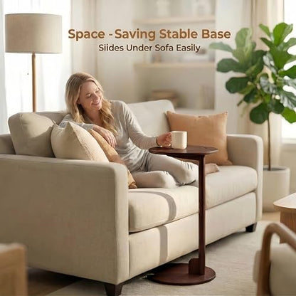 Bamboo Side Table for Sofa - Adjustable Height C Shaped End Tables for Small Spaces, Couch, Bedside, Living Room, 12.6x12.6x26 Inch TV Tray Round Stand for Drink, Snack, Coffee (Chestnut) - color: Chestnut