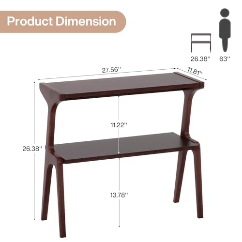 Solid Wood End Table, 2-Tier Side Table with Storage Shelf, Wooden Modern Accent Slim Bedside Table for Sofa, Living Room, Bedroom, Small Space, Easy Assembly, Burgundy - color: Burgundy