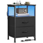 SONGMICS BELLAH Collection - Nightstand with Charging Station and App-Controlled Adjustable LED Lights, Bed Side Table, 2 Drawers and 1 Open Shelf, Modern, Ink Black and Ebony Black ULGS302BH01S - color: Ink Black + Ebony Black, size: 2 Drawers