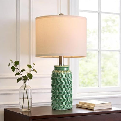 USumkky 20.5" Ceramic Table Lamps Set of 2 - Modern Farmhouse & Boho Style, Bedside Nightstand Lamps for Bedroom, Living Room End Table Lamps, Small Desk Lamp(Green) - color: 20.5" Green-2 Pack