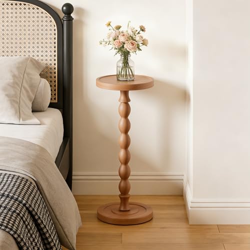 Rubber Wood Round Side Table, Solid Wood Small Drink Table for Small Spaces, Modern Accent Tables, End Tables for Living Room, Bedroom and Office (Light Walnut, 9.4 Inch) - color: Light Walnut