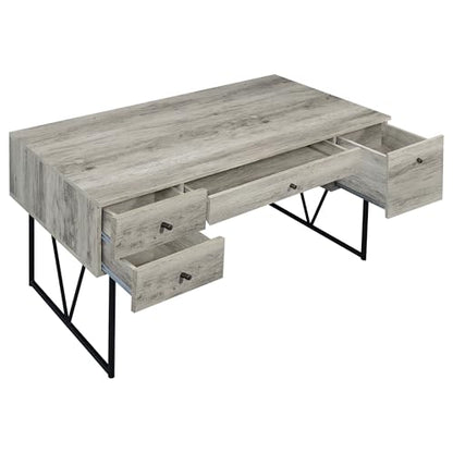Coaster Home Furnishings Analiese Rustic 63-Inch 4-Drawer Home Office Computer Writing Desk Study Table with Storage Engineered Eco-Friendly Wood Look Laminate Sturdy Steel Grey Driftwood 801999 - color: Grey