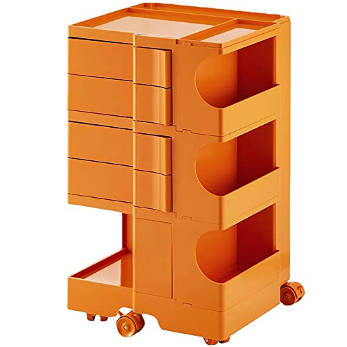 Multipurpose Utility Storage Cart - Industrial Storage with Wheels and Slide Out Drawers - Professional Trolley Cart - Portable Caddy for Salon Supplies, Kitchen Needs, Medical Tools - Tropical Orange - color: Tropical Orange