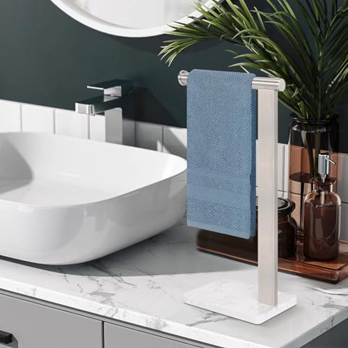 Stainless Steel L-Shaped Hand Towel Holder, SUS304 Bathroom Towel Rack with Thickened Base for Countertop Vanity (Brush Nickel, Square Base) - color: Brush Nickel