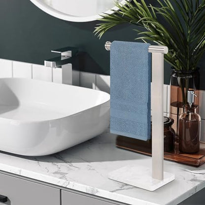 Stainless Steel L-Shaped Hand Towel Holder, SUS304 Bathroom Towel Rack with Thickened Base for Countertop Vanity (Brush Nickel, Square Base) - color: Brush Nickel