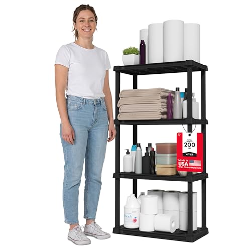 IRIS USA 4-Shelf Light Duty Plastic Storage Shelves, 200lb Capacity, 48" H x 24" W x 12" D, Medium Modular Shelving Unit Storage Organizer for Bathroom, Laundry, Garage & Home, Storage Rack - Black - color: Black, size: 4 Tier | 12"D x 24"W x 48"H