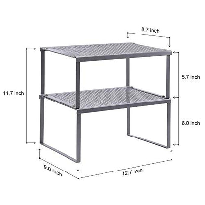 NEX Kitchen Shelf Organizer for Counter Cupboard Pantry, Set of 2 Cabinet Shelf Organizer Spice Rack, Stackable, Metal, Silver - color: Silver