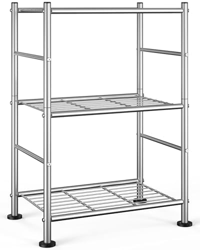 Sakugi Storage Shelves - 3 Tier Shelf Organizer, Sturdy Metal Shelving with Adjustable Leveling Feet, Space-Saving Shelves Organizer for Pantry, Laundry, Kitchen (18" x 12" x 30", Silver) - color: Silver, size: 18.0W x 12.0D x 30.0H (3T)