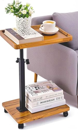 C Table End Table Adjustable Height,C Shaped End for Couch，Snack Tables,360°Swivel TV Tray Sofa Table,Tables that Slide Under,Coffee SideTable for Bed,Chair,Bath-tub (Original Wood Color) - color: Original Wood Color
