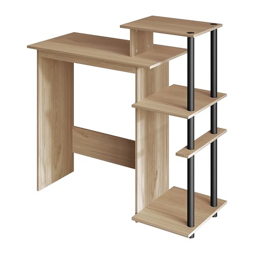 Elegance Writing Desk with Multi-Tier Open Shelves, Study Computer Desk for Home Office, Light Oak - color: Light Oak