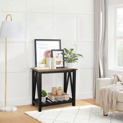 Narrow Side Table Rectangular End Tables with Storage Shelf Small Industrial Nightstands Bedside Table for Small Spaces Living Room Bedroom Bathroom Brown Smooth Tabletop and Black Legs - color: Brown&black