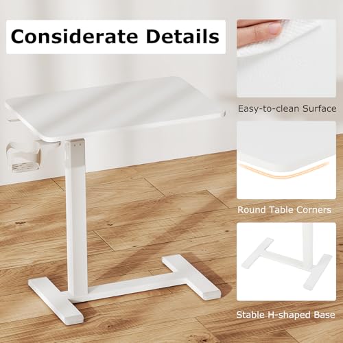 Tangkula Mobile Standing Desk, Pneumatic Height Adjustable Rolling Desk with Cup Holder & Headphone Hook, Overbed Table with Hidden Wheels, Laptop Computer Cart for Couch, Home, Office (White) - color: White
