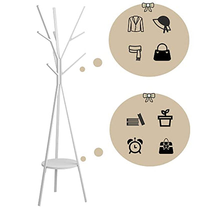 HOME BI Coat Rack Hat Stand Free Standing Display Hall Tree Metal Hat Hanger Garment Storage Holder with 9 Hooks for Clothes Hats and Scarves in White,17.72" Wx17.72 Dx70.87 H - color: White