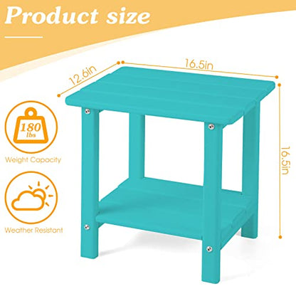 Apolimi Adirondack Outdoor Side Table, 2-Tier Sturdy Patio End Table Weather Resistant, 16.5" Solid Side Table for Patio, Pool, Porch - color: Aruba Blue