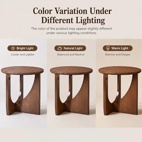 100% Solid Wood Round Side Table Set of 2, 19.7'' Walnut Brown Small End Table, Sofa Side Table with Sculptural Curved Base, Minimalist Accent Table for Living Room, Bedroom, Reading Nook
