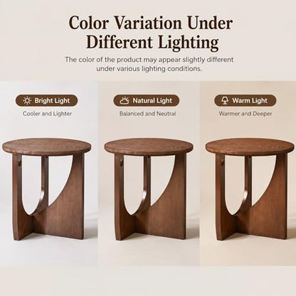 100% Solid Wood Round Side Table Set of 2, 19.7'' Walnut Brown Small End Table, Sofa Side Table with Sculptural Curved Base, Minimalist Accent Table for Living Room, Bedroom, Reading Nook