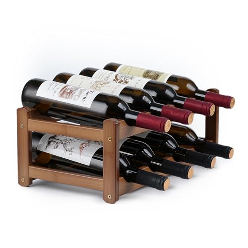 Bamboo Wine Rack, Walnut Finish 2-Tier Freestanding Storage Shelf, Holds 8 Bottles, Space Saving Countertop Cabinet Organizer for Basement, Kitchen, Pantry, Dining Room, Bar - color: 8 Bottles Walnut