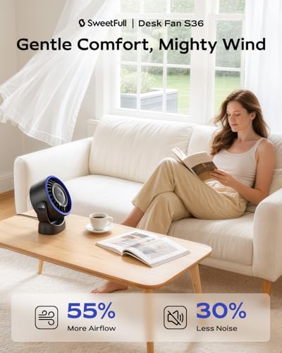 SWEETFULL USB Small Desk Fan - 5 Inch Mini Personal Desktop Fan, 4 Speeds Cooling Strong Airflow, 360° Adjustable Tilt, Quiet Portable Table Fans for Bedroom, Home, Office, Travel & Cruise, Black - color: Black