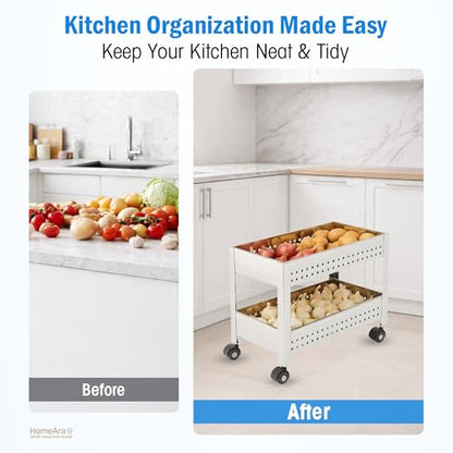 2-Tier Rolling Utility Cart with Wheel, Stainless Steel Storage Trolley Organizer for Kitchen, Office, Portable Multi Purpose Storage Rack Shelf, Movable Organizer Cart, Silver - size: 2 - Tier