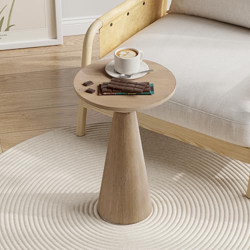 COZAYH Small Pedestal End Table Round Farmhouse Martini Table Wood Plant Stand Rustic Drink Table for Small Space Living Room, Distressed Grey - color: Natural Wood