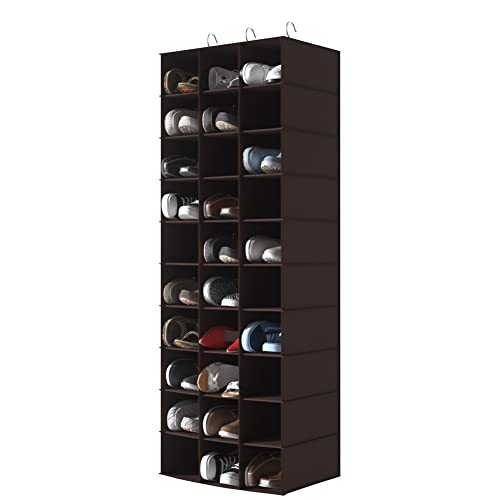 Hanging Shoe Closet Organizer, 30 Sections Hanging Closet Organizers and Storage Shelves, Space Saving Shoe Rack Holder Hanger, Coffee - color: Coffee