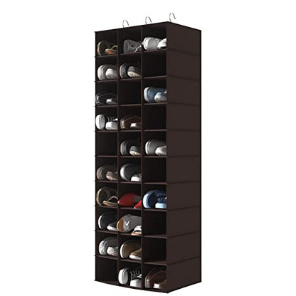 Hanging Shoe Closet Organizer, 30 Sections Hanging Closet Organizers and Storage Shelves, Space Saving Shoe Rack Holder Hanger, Coffee - color: Coffee