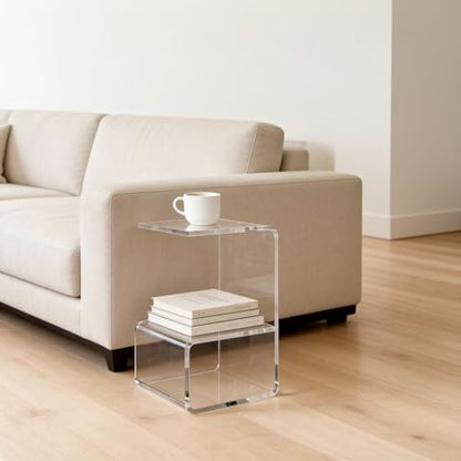 Acrylic End Table for Nightstand,21" H C-Shaped End Table for Living Room,Bedside Table for Bedroom.Side Tables for Living Room for Small Spaces,Clear - size: C Shape-13.7" D x 13.7" W x 21.6" H