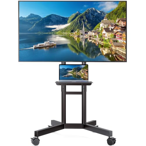 Rolling TV Stand for 23-75 Inch TVs with Laptop Shelf, Mobile TV Stand with Wheels for Flat Curved TVs, Height Adjustable TV cart up to 99lbs, Max VESA 400x400mm, Portable TV Stand with Mount - color: Black, size: 23-75 Inch