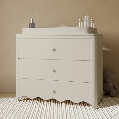 Storkcraft Casablanca 3 Drawer Chest with Changing Topper, Frosted Oat | GREENGUARD Gold Certified Wood Dresser for Nursery & Kids Bedroom, Safety Interlocking Drawer System, Removable Topper - color: Frosted Oat, style: 3 Drawer Dresser