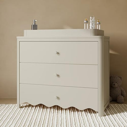 Storkcraft Casablanca 3 Drawer Chest with Changing Topper, Frosted Oat | GREENGUARD Gold Certified Wood Dresser for Nursery & Kids Bedroom, Safety Interlocking Drawer System, Removable Topper - color: Frosted Oat, style: 3 Drawer Dresser