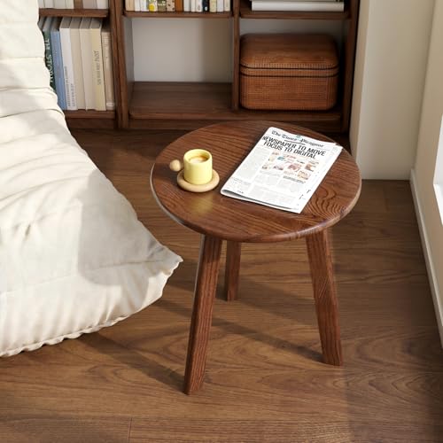 100% Solid Oak Round Side Table, Small Table w/Stable Frame, Round End Table, Small Side Table for Living Room, Bedroom, Couch(Walnut, 17.71" D x 19.68" H) - color: Walnut, size: Small