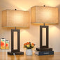 Set of 2 Touch Control Table Lamps with 2 USB Ports&AC Outlet, 3-Way Dimmable Modern Nightstand Lamp Sets, Brown Bedside Desk Lamps for Bedroom Living Room End Tables, Bulbs Included, Cream Shade | 3 Way Dimmable, Touch Control, Fabric Cream Shade, Nights