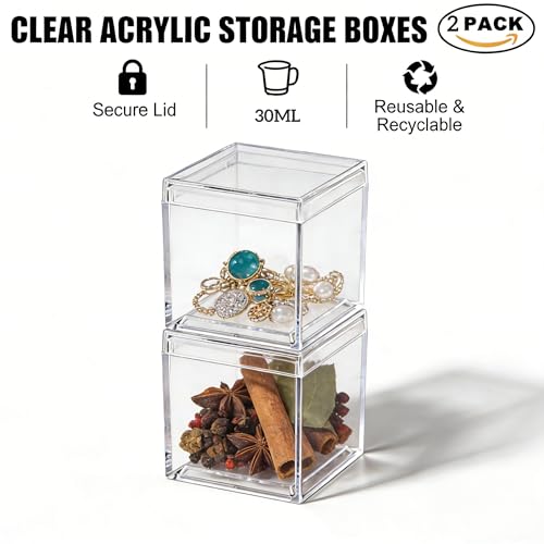 KissYou Small Acrylic Box with Lid Clear Candy Boxes Acrylic Square Cube 4 Pieces Display Case Transparent Jewelry Storage Box Party Decorative Boxes - size: 1.3 x 1.3 x 1.3 Inch