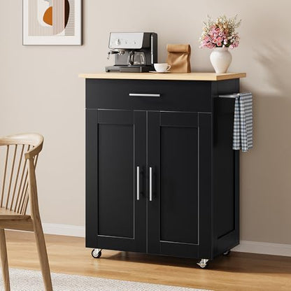 Mobile Kitchen Island on Wheels, Large Drawer, Black | On Wheels, Large Drawer, Adjustable Shelf, Towel Rack, Rolling Island Table,for Kitchen & Dining Room - size: Small Kitchen Island, style: Modern Black