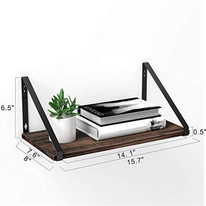 BAMEOS Floating Shelves Rustic Wood Wall Shelf Wall Mounted Shelves for Living Room, Office, and Bedroom, with Metal Bracket - style: 1 pack Carbonized 16"W 8"D