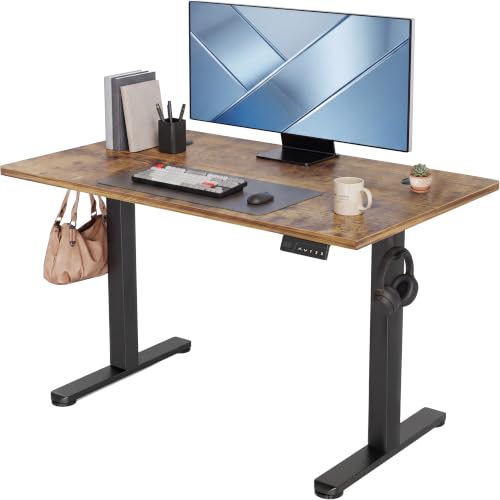 Claiks Electric Standing Desk, 48 x 24 Inch Height Adjustable Sit Stand Desk for Home Office, Computer Desk with Memory Presets, Cable Management & Headphone Hooks, 156 lbs Capacity, Rustic Brown - color: Rustic Brown, size: 48 Inch