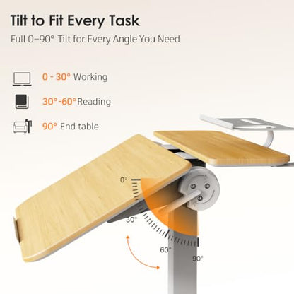 ROMOON Rolling Standing Desk with Wheels, Sit-Stand Portable Laptop Cart | Height Adjustable Mobile Desk with Tilt Top, Storage, 24" Computer Table for Home Office, Bedroom, Small Spaces, Natural Oak - color: Natural Oak
