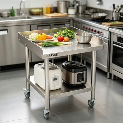 Garvee Stainless Steel Straight Edge Equipment Table with Wheels, Heavy Duty 39x27x18 inch Commercial Prep Table, 0.7mm Thick - size: 39*27*18inch